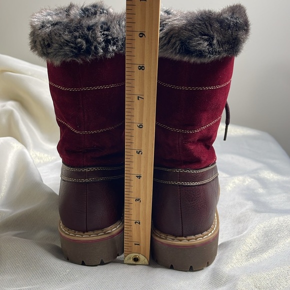 Burgundy Red Lace Up Zip Winter Boots Faux Fur Leather Suede 9 - Picture 7 of 8